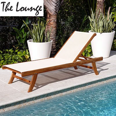 Teak and Mesh Lounge Chair - Off White (Off White Mesh) (34H x 25W x 77D)