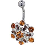 Pugster Orange Austrian Crystal Flower Fashion October Belly Navel Ring Body Jewelry