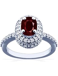 18K White Gold Cushion Cut Ruby Ring With Sidestones
