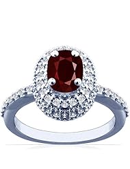 14K White Gold Cushion Cut Ruby Ring With Sidestones