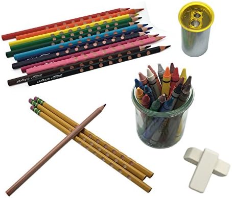 Kids Art Supplies with Christmas Activity Book and Backpack - includes Colored Pencils, Crayons, Sharpener, Erasers, and more