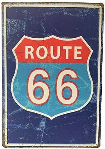 Blue Route 66 Highway Road Retro Vintage Tin Sign 12" X 8" Inches, a Two-sided Postcard Made By Smiel Buy Is Included