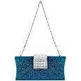 Glamorous Glitter Hard Case Evening Clutch Baguette Handbag Purse Rhinestone Closure w/Detachable Chain