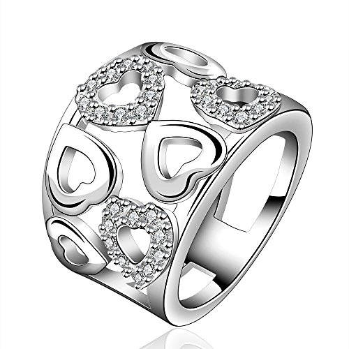 New Fashion Beautiful Jewelry Austrian Crystal Hollow Heart Sweet Love Silver Ring Band