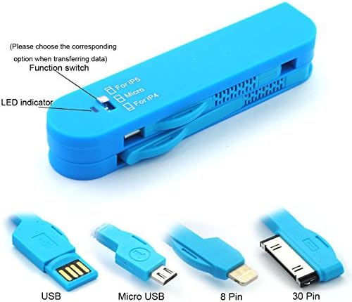 AURIN® 3-in-1 Charging and Data sync Cable with Micro USB /30-pin /8-pin Lightning Connectors USB data cable for iPhone 6/6 Plus/5/5S/5C/4/4S, iPad Mini, iPad 5/4/3/2 and Android Smartphone-Blue