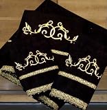Florenca Collection (Black, Embroidered in Gold) Towels-Set, Luxury European Guest-Towel, Hand-Towel, Bath-Sheets, 3-pc