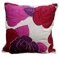 Embroidered Linen Throw Pillow Cover 18'by 18'