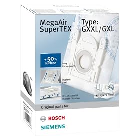 Bosch Megaair Super Tex Type G Xxl Vacuum Bag, Large 5 Litre Capacity, Pack Of 4 And Includes A Micro Hygiene Filter For The Motor