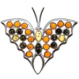 Certified Genuine Multicolor Amber and Sterling Silver Butterfly Pin