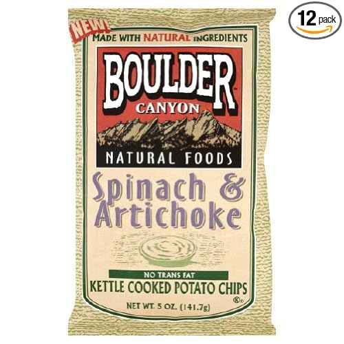 Boulder Canyon Spinach and Artichoke Kettle Cooked Potato Chips, 5-Ounce (Pack of 12)