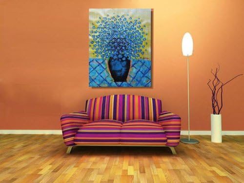 Original Flower Painting Palette Knife Blue Very Thick Brush Stroke 24x32 Acrylic on Canvas Modern Wall Art by Artist Adrian Signed