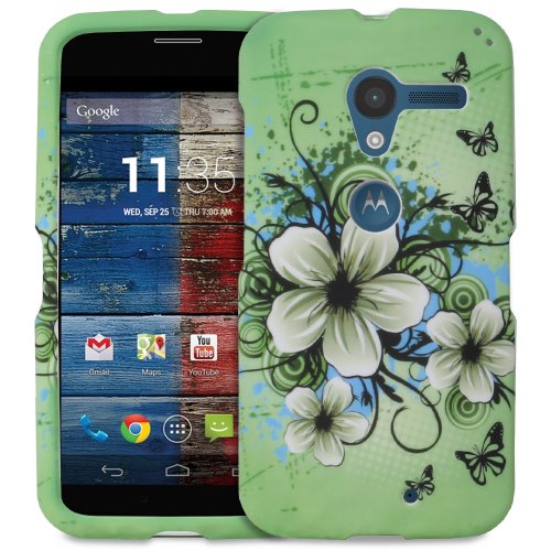 Fosmon MATT-DESIGN Series Slim Fit Rubberized Case Cover for Motorola Moto X 1st Generation (Green Flower)