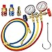 LIYYOO Refrigerant Charging Hose, with Pressure Gauge and Hook Apply to R134A R12 R22 R502 R404 Refrigerant Air Conditioning Manifold Gauge 1/4" Thread Hose Set 60" Red/Yellow/Blue (Pack of 3)