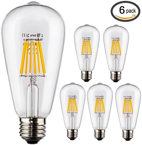 Cooo LED Filament Bulb Dimmable 8W Equal Edison Vintage Bulbs 60w ST64/ST21 E26 Medium Screw Base ,CRI 90+,110V 2200K Warm White Lights,360 Degree Beam Angle - 6 Pack