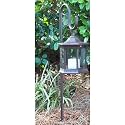 Solar lantern light fixture Six sided brown shepherd's hook pole outdo