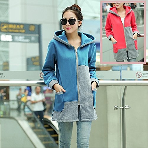 i-select フード付きスエットコート レディース XL ブルー レッド スポーティ 大きめサイズ