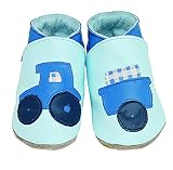 Tractor Baby Blue, cute soft leather baby shoes, Medium 6-12 Months [並行輸入品]