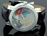 Super Techno Mens Diamond World Map Watch 0.10ct