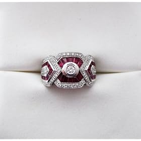 18k White Gold Diamond and Ruby Ring by Almaz