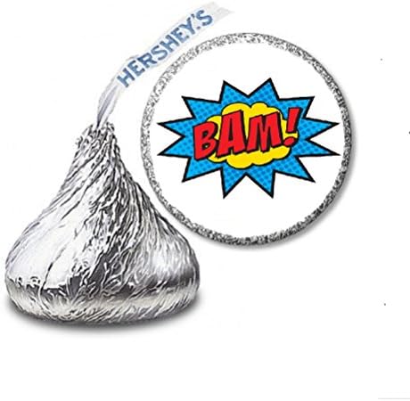 216 Superhero BAM Labels/Stickers for Chocolate Kisses Candies - Party Favors by JS&B Enterprises