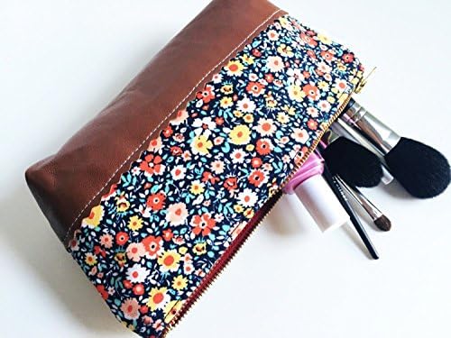 Leather Pouch Small Flowers, Makeup Bag, Cosmetic Bag Toiletry Bag, Clutch