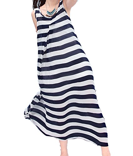 (ディーコッテ)D'Kotte レディース 春 ワンピース ワンピ ロング丈 マキシ シフォン ノースリーブ ボーダー リゾート ビーチ neaa147