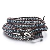 Pugster Suits Cloud Pattern Beads Wrap Bracelet On Brown Leather For Women