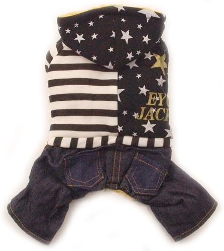 Chiqpets Pet Clothing Jacky Sripes Stars Coat Thick for Warm Winter Pet Appeal (Black, L)