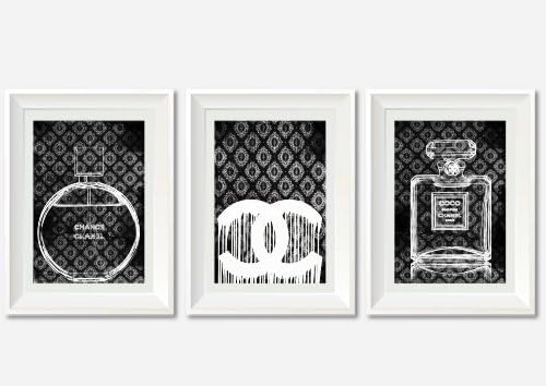 Lot of 3 Chanel Black Perfume Art Print Poster Room Decor