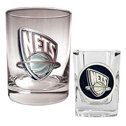 New Jersey Nets NBA Rocks Glass & Square Shot Glass Set - Primary Logo by Great American Products
