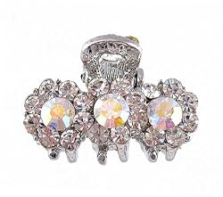 Hair Clip - H5- Crystal Flowers - Sm Size (1"x 3/4") ~ Clear Iridescent