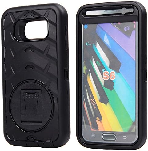 S6 Case, Galaxy S6 Case, Aitech Ultra Shock&drop-proof Amy-grade Protective Hard Defender Case and Three Layer Hard Shell Cover Holster with 360 Degree Rotating Ring Bracket Protective Case for Samsung Galaxy S6-- TPU Rubber Case with Stand & Clip for Samsung Galaxy S6 (Black+black)
