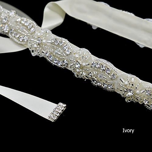 Handmade Exquisite Rhinestone Sash Bridal Wedding Belt Pearl Sash Belt for Party Prom Evening Dresses RA361 (Ivory)