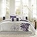 Madison Park Lola Queen Size Bed Comforter Set Bed in A Bag - Purple, Grey, Floral, Flowers â€“ 7 Pieces Bedding Sets â€“ Cotton Sateen, Cotton Poly Crossweave Bedroom Comforters