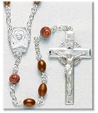 Sterling Silver Rosary Genuine Cocoa Beads Brown Rosaries Jesus Mary