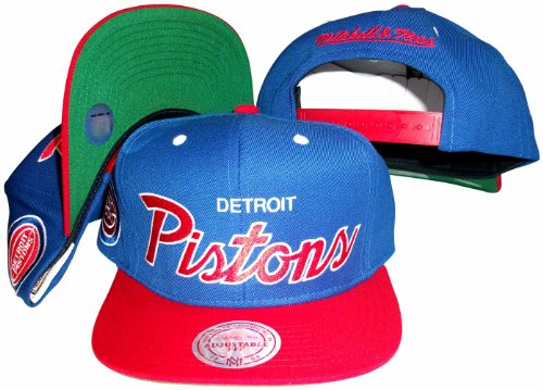 Detroit Pistons Script Blue/Red Two Tone Snapback Adjustable Plastic Snap Back Hat / Cap