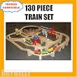 130 Piece Wooden Railway Train Set Compatible with Thomas the Tank Engine & Friends