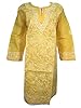 Designer Kurti Tunics Embroidered Cotton Yellow Indian Kurta Tops Large