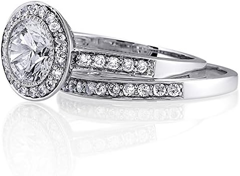 BERRICLE Sterling Silver AAA Round Cubic Zirconia CZ Halo Womens Engagement Wedding Bridal Ring Set