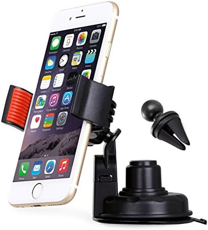 Car Mount, Smarteck 3 in 1 Universal Adjustable Dashboard /Air Vent/ Windshield Car Phone Mount Holder Cradle for Iphone 6s/6s Plus, Samsung S6, Htc, Nexus 5 &amp; Other Smartphones-Red