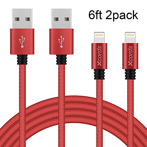 Xcords 2PCS 6FT Extra Long Nylon Braided Charging Cable Data & Sync Charging Cord 8-Pin Lightning to USB Charger Cable for iPhone6,6s, 6 Plus,6s Plus, iPhone 5 5s 5c,SE, iPad Air, iPod