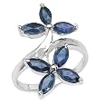 2.10 Carat Genuine Blue Sapphire Marquise Shaped Sterling Silver Ring