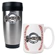 Milwaukee Brewers MLB Stainless Steel Travel Tumbler & Game ball Ceramic Mug Set - Primary Logo by Great American Products