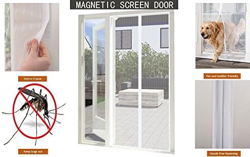 Magnetic Screen Door, Premium Heavy Duty Full Frame Velcro Mesh ,Keep Bugs Out Let Fresh Air In ,No More Mosquitoes or Flying Insects Fits Doors Up To 40" x 91" MAX(White)