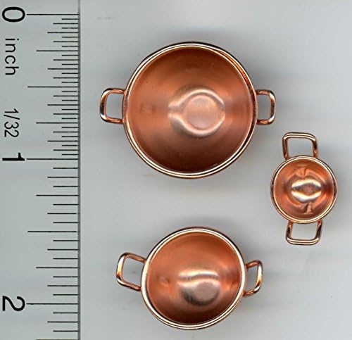 Dollhouse Miniature Set of 3 Copper Bowls w/Handles