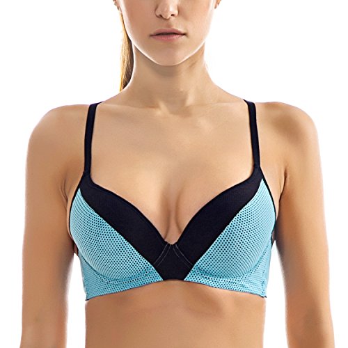 SYROKAN Women's Racerback Lift Comfort Mesh Underwire Foam Push Up Sports Bra