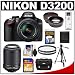 Nikon D3200 Digital SLR Camera & 18-55mm G VR DX AF-S Zoom Lens (Black) + 55-200mm VR Lens + 16GB Card + Case + Filters + Tripod + Telephoto & Wide-Angle Lens Kit