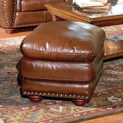 Aspen Leather Ottoman with Nailhead Trim Leather: Tuscany Carnival