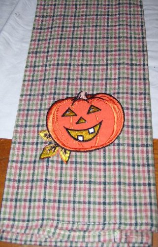 Harvest Holiday Plaid Pumpkin Halloween Linen Hand Towel