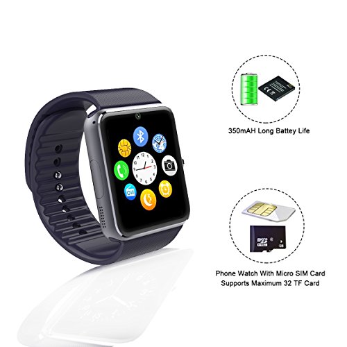 Sunflower GT08 reloj Inteligente Bluetooth Smart Watch for iPhone 6/puls/5S Samsung S4/Note 3 HTC Android Phone Smartphones Android Wear (black)